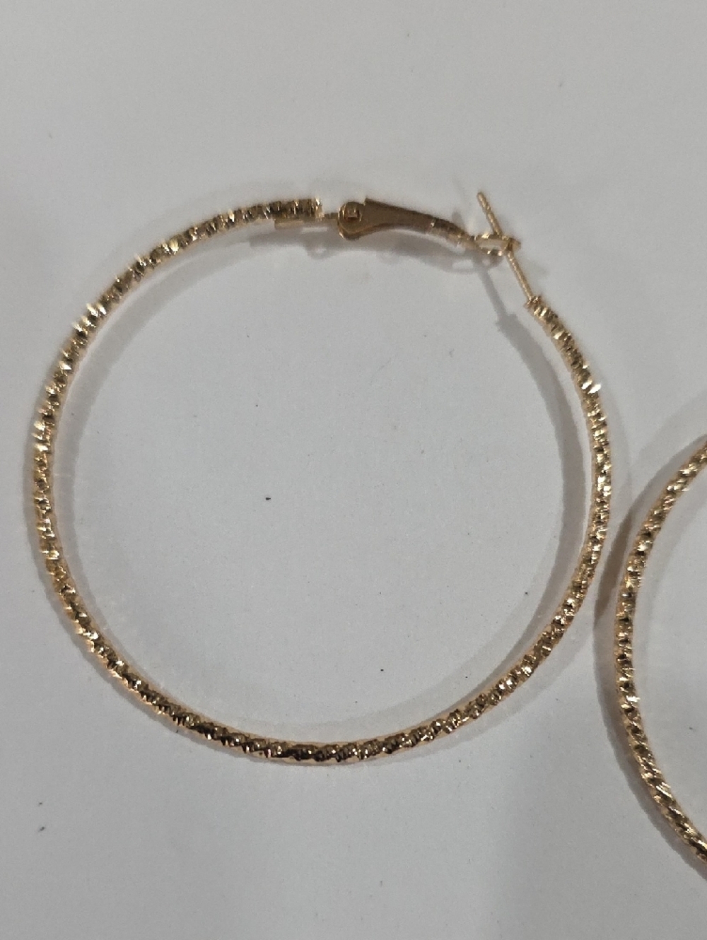 Gold Textured Hoop Earrings – Classic Women’s Statement Fashion Jewelry - 2-inch - Picture 6 of 10
